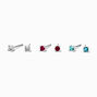 Silver-tone Cubic Zirconia 3mm Clear, Fuchsia, &amp; Aqua Stud Earrings - 3 Pack,