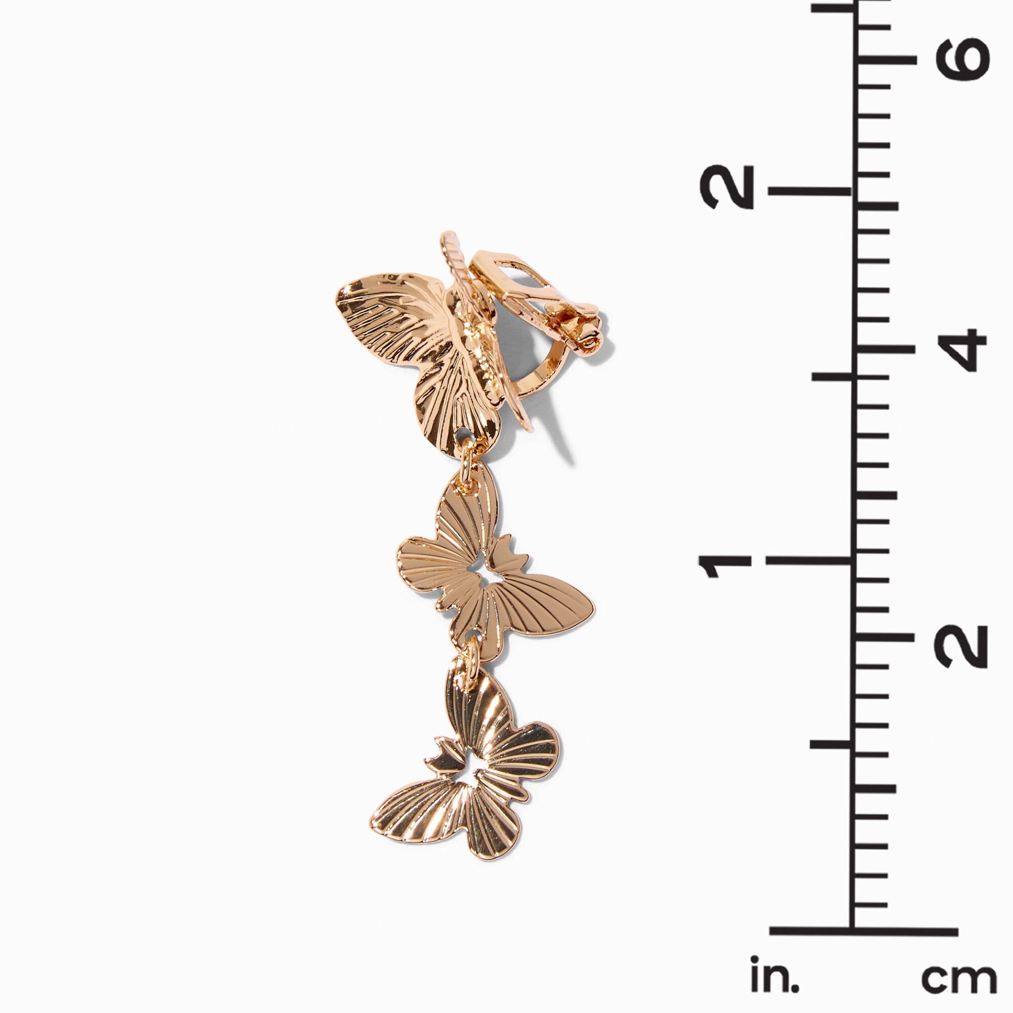 Gold 1.5" Butterfly Clip-On Drop Earrings,