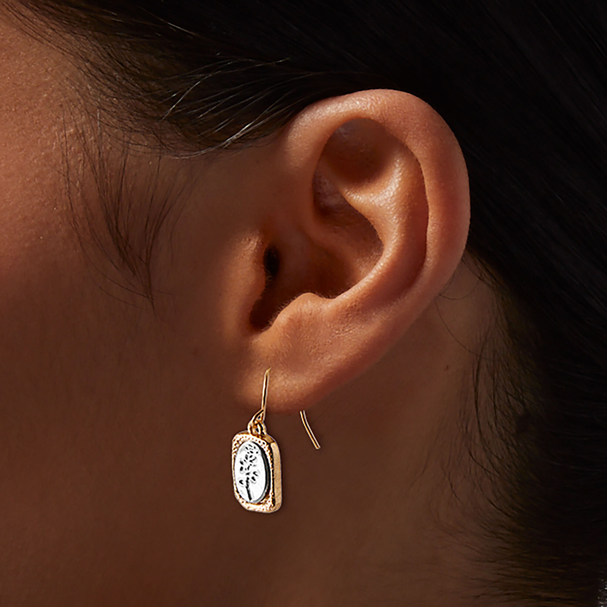 Mixed Metal Rose Medallion Drop Earrings,
