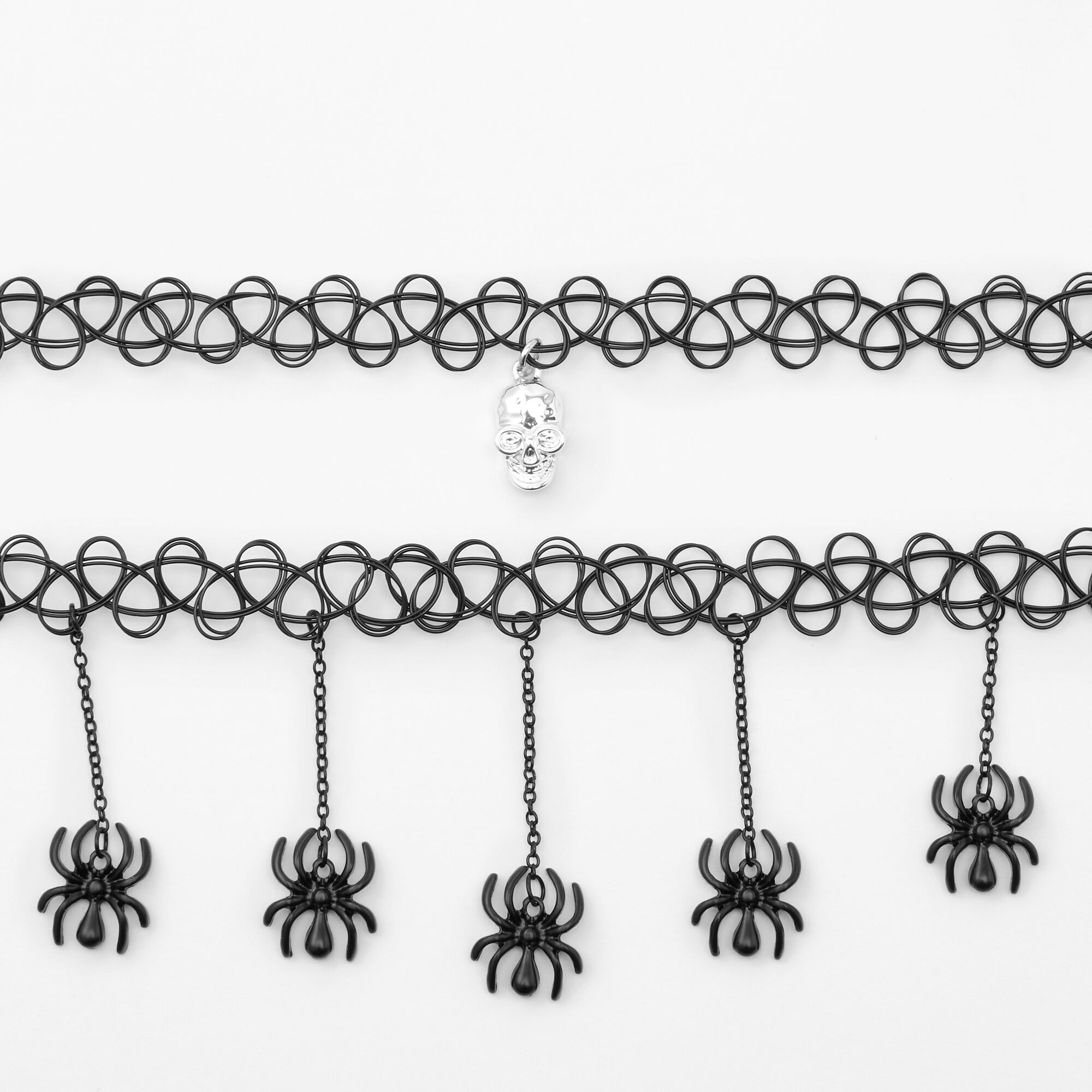 Skull Spider Tattoo Choker Necklaces - Black, 2 Pack,