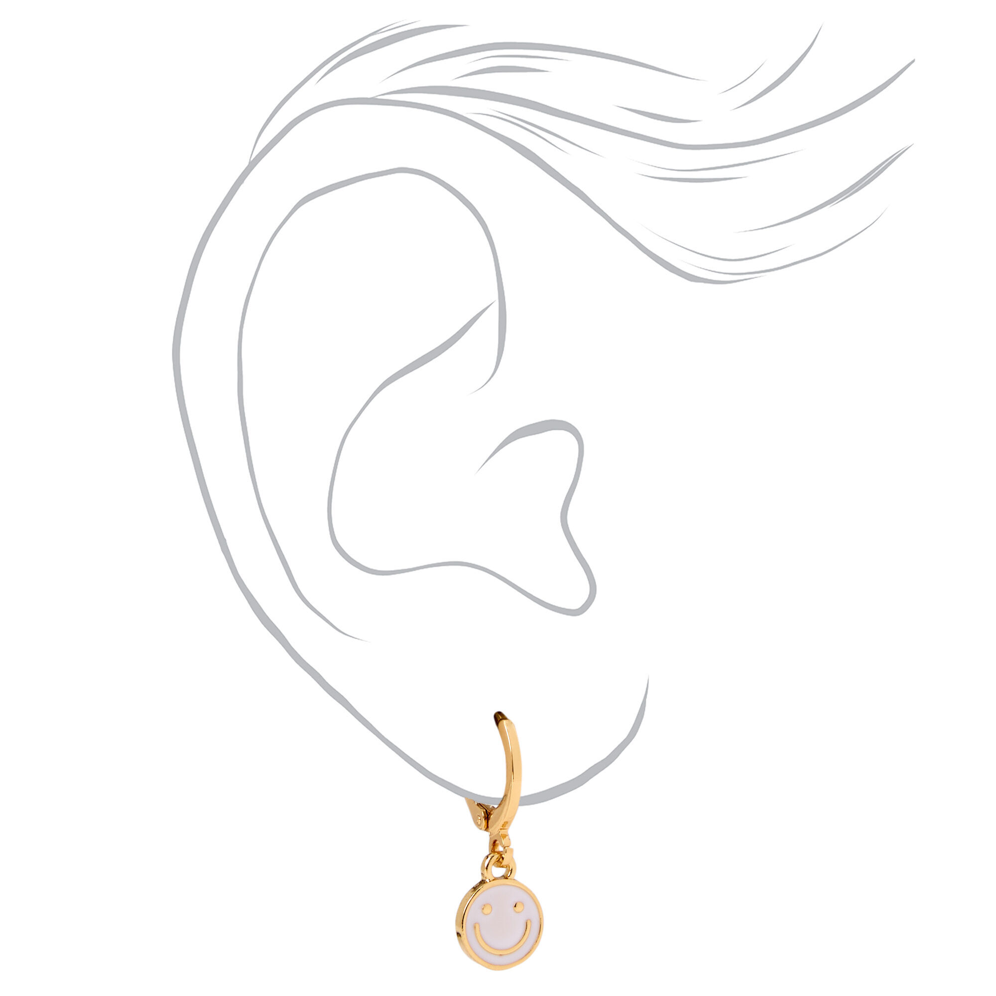 18k Gold Plated One 10MM Enamel Happy Face Hoop Earring,