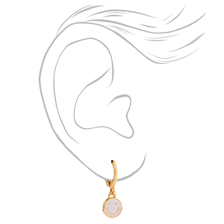 18k Gold Plated One 10MM Enamel Happy Face Hoop Earring,