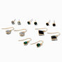 Emerald Green &amp; Jet Black Gemstone Mixed Earring Set - 6 Pack,