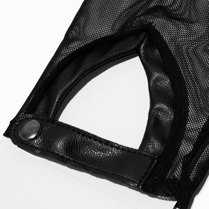 Black Short Sheer Fingerless Biker Gloves ,