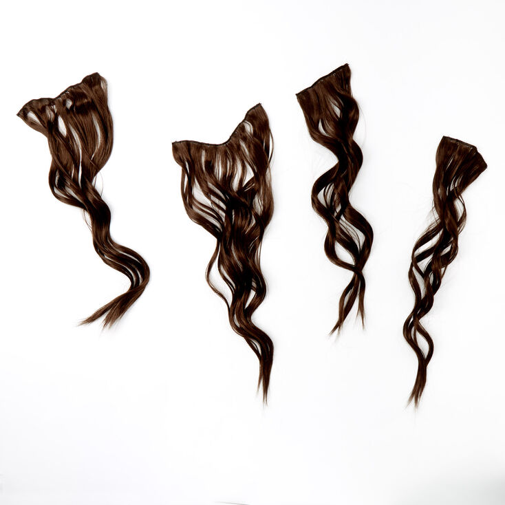 Claire's Extensions en cheveux synthétiques ondulés à clip - Brun foncé, lot de 4