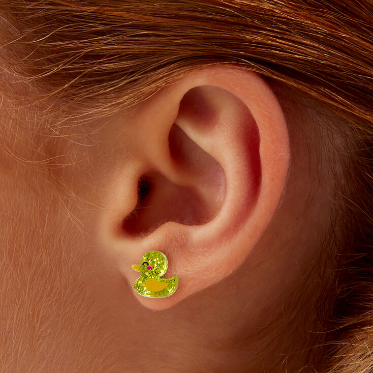 Yellow Rubber Duck Acrylic Stud Earrings ,