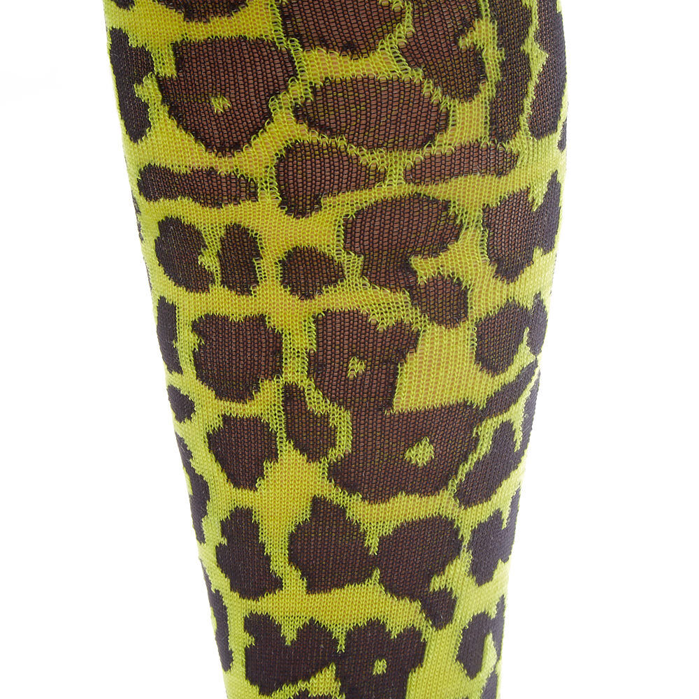 Neon Leopard Print Knee High Socks - Yellow,