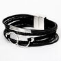 Braided Ring Leather Wrap Bracelet - Black,