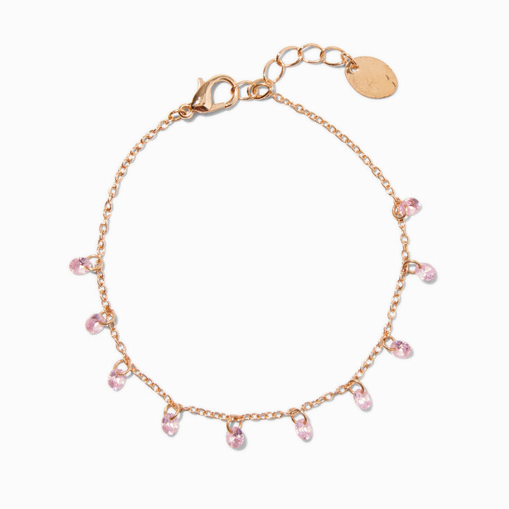 Pink Cubic Zirconia Confetti Charm Gold-tone Chain Bracelet,