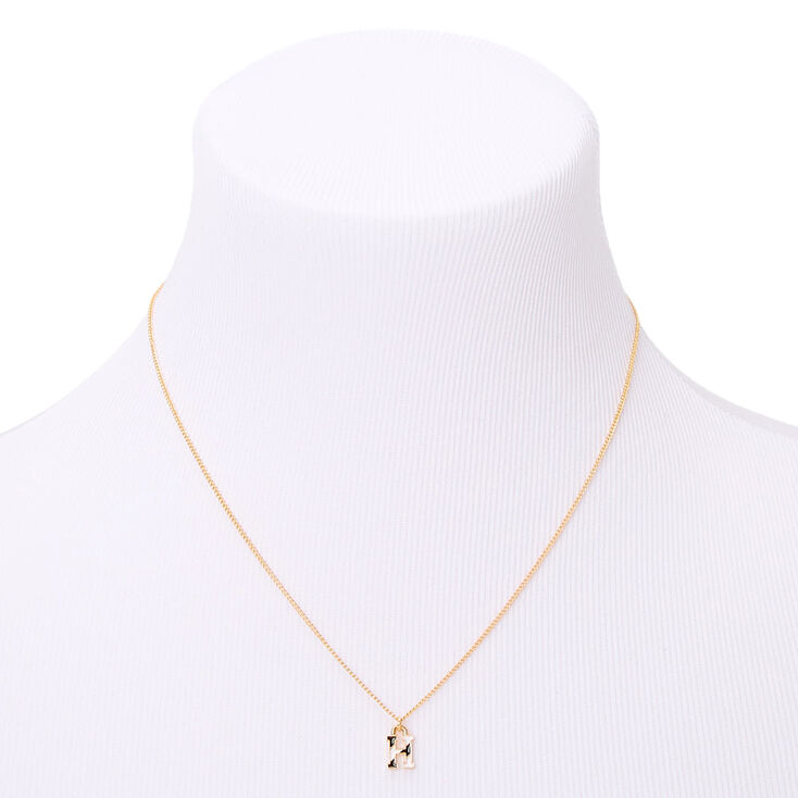 Gold Striped Initial Pendant Necklace - H,