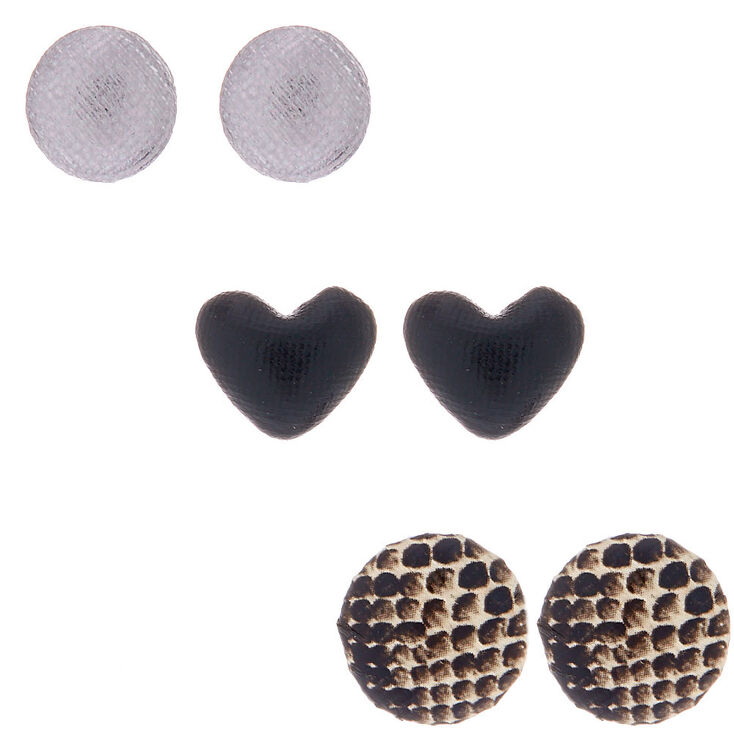 Claire's Lot de 3 paires de clous d’oreille bouton effet peau de serpent