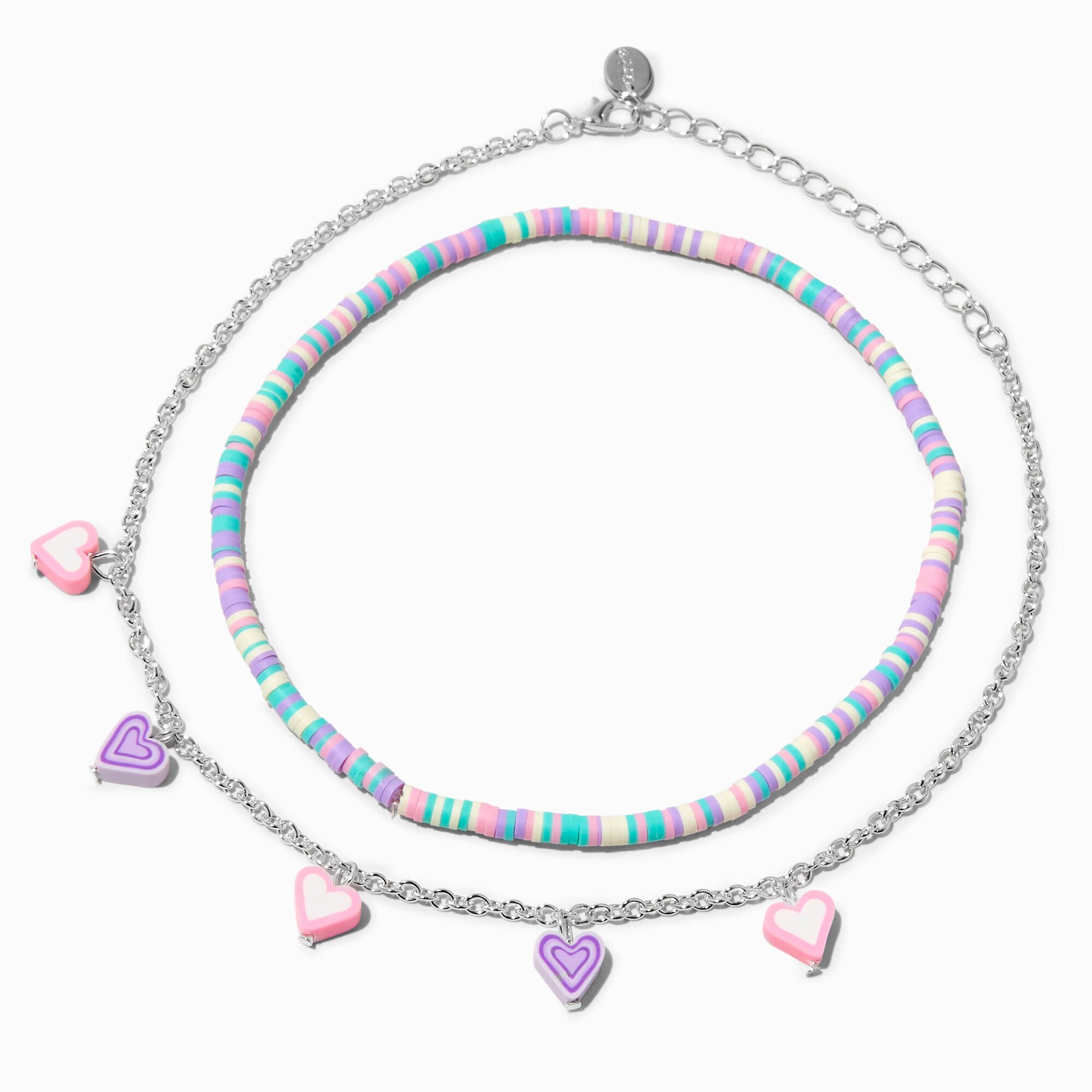 View Claires Club Fimo Clay Pastel Heart Necklace Set 2 Pack Silver information
