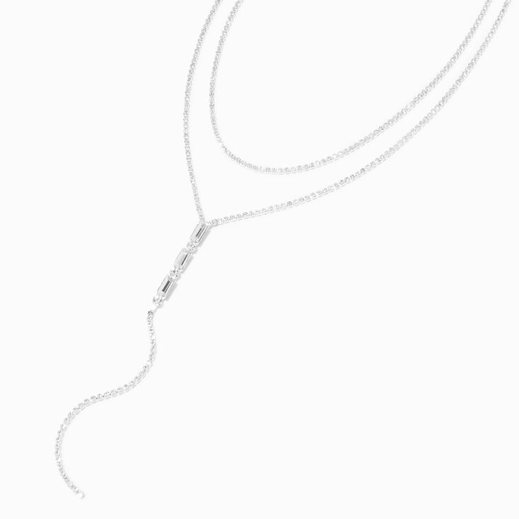 Silver Crystal Y-Neck Multi-Strand Necklace,