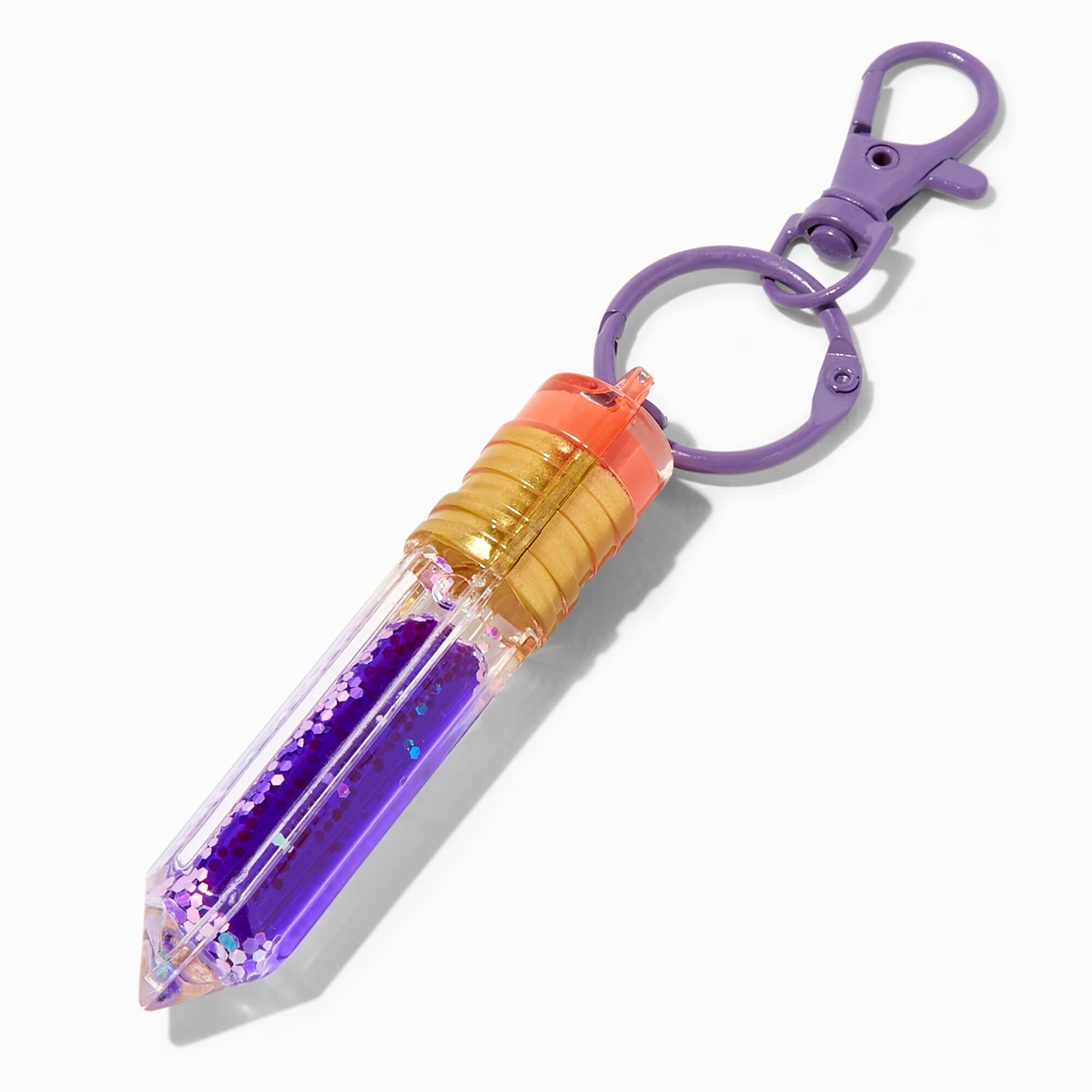 View Claires Pencil WaterFilled Glitter Keyring Purple information