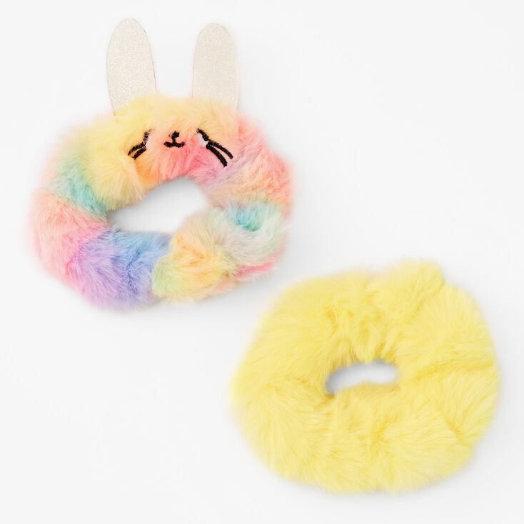Claire&#39;s Club Yellow Bunny Ear Furry Hair Scrunchies - 2 Pack,