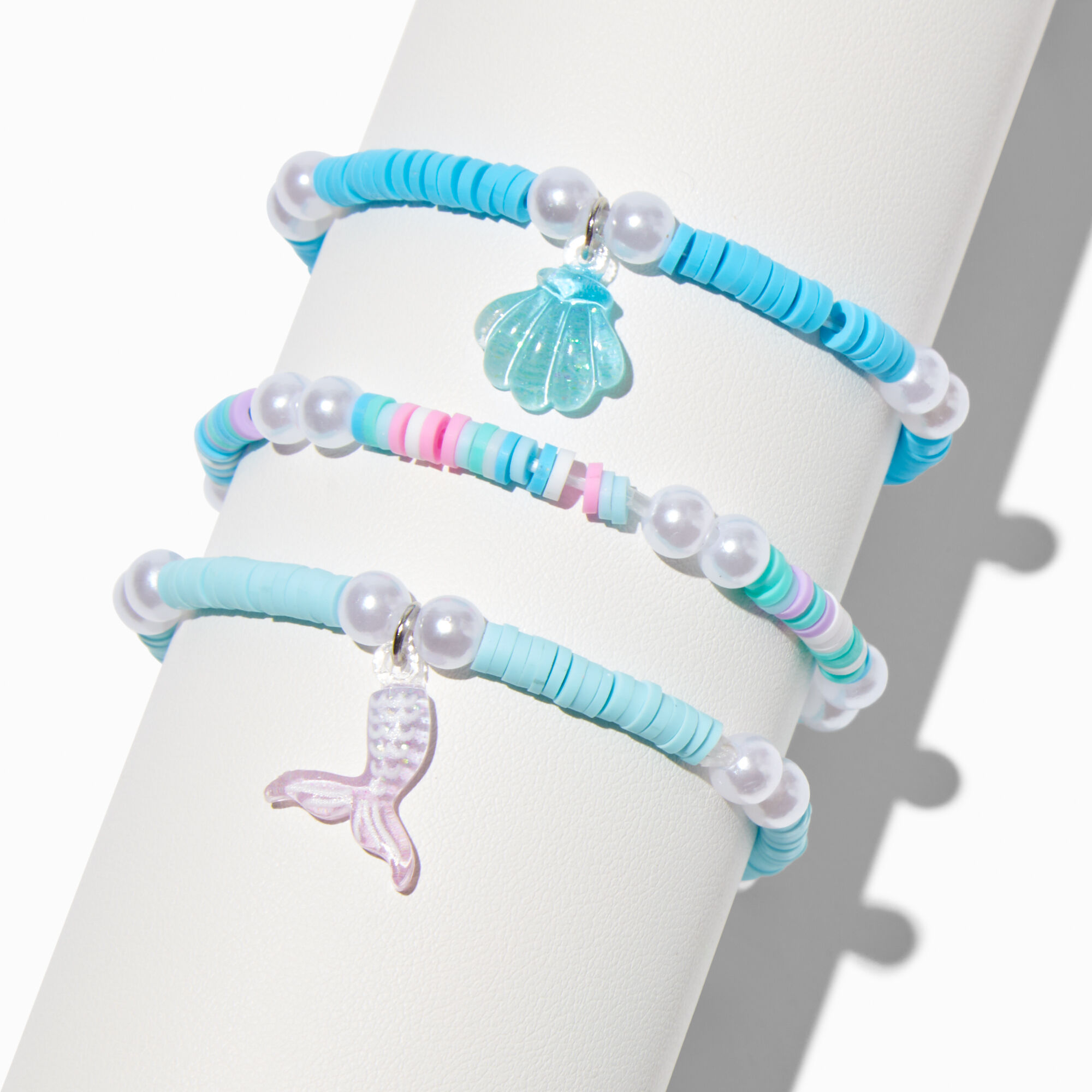 Claire s Club Mermaid Disc Bead Stretch Bracelets 3 Pack