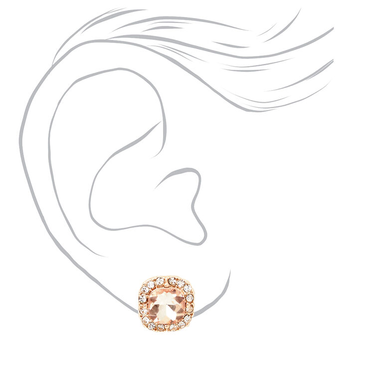 Rose Gold Square Halo Stud Earrings,