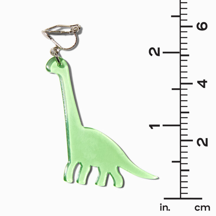 Green Brachiosaurus Dinosaur Clip-On Drop Earrings,