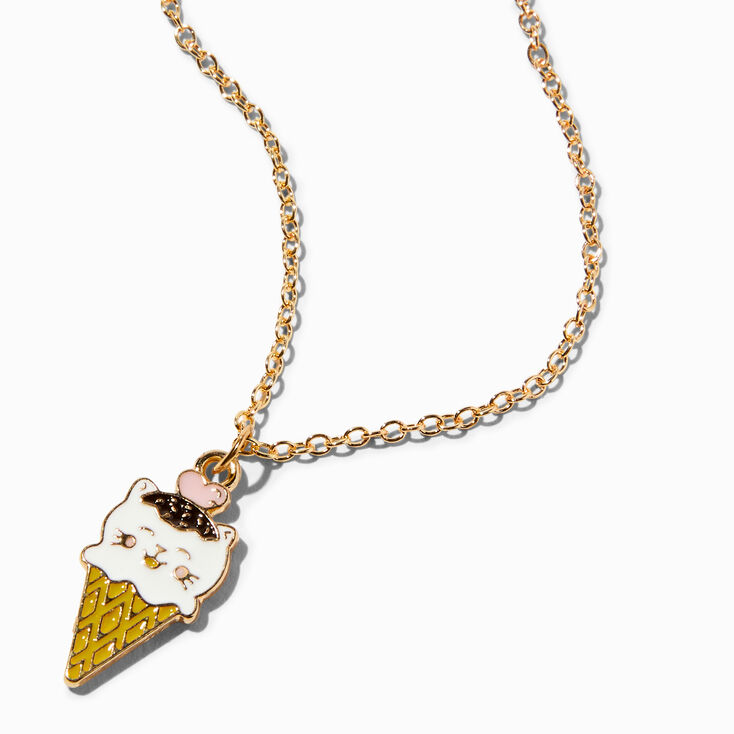 Cat Ice Cream Cone Gold Pendant Necklace,