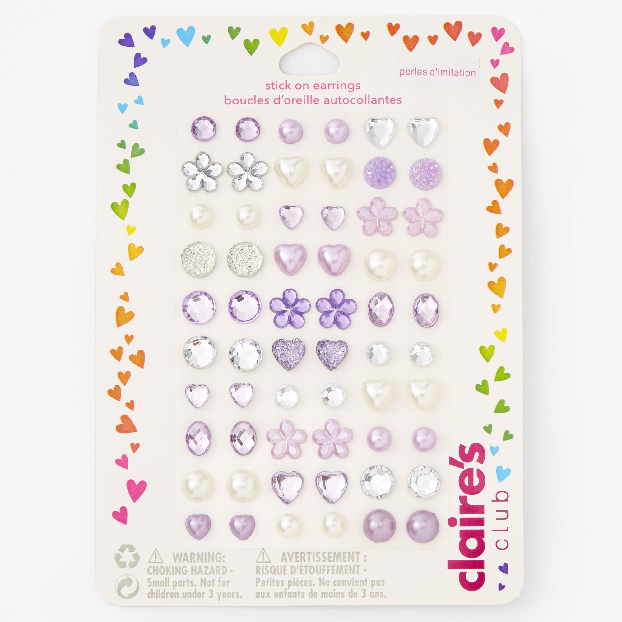 Claire s Club Lilac Pearl Stick On Earrings 30 Pack