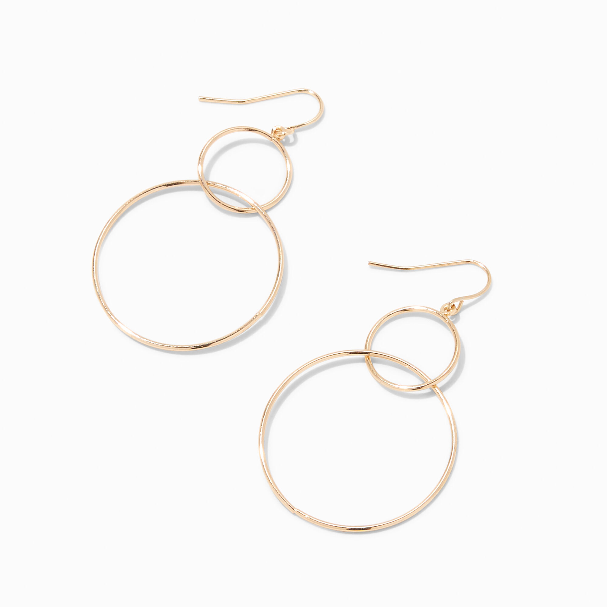 View Claires Tone 2 Wire Circle Drop Earrings Gold information