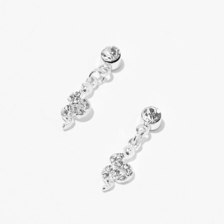Silver 1&quot; Crystal Snake Magnetic Drop Earrings,