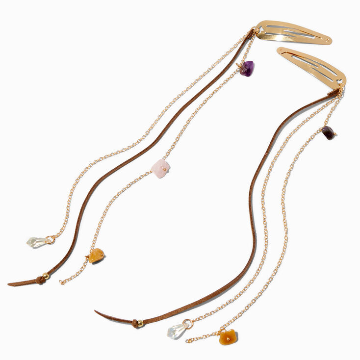 Gemstone Charms Dangle Snap Hair Clips - 2 Pack,