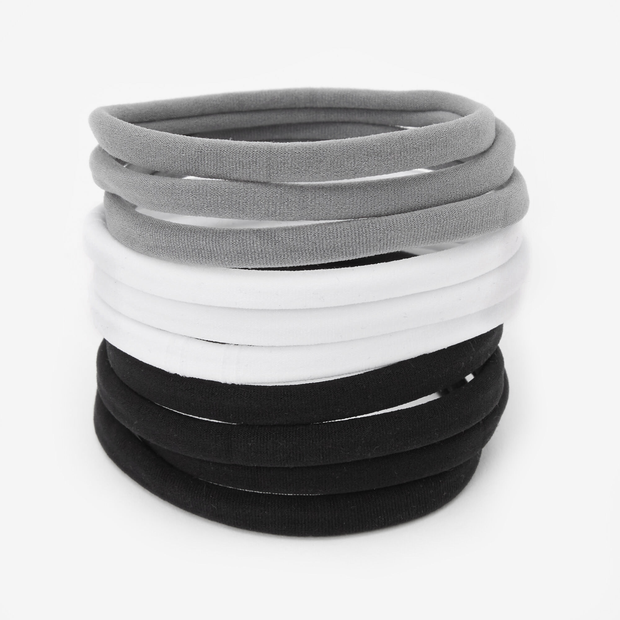 Black, Gray, & White Rolled Hair Ties - 10 Pack,