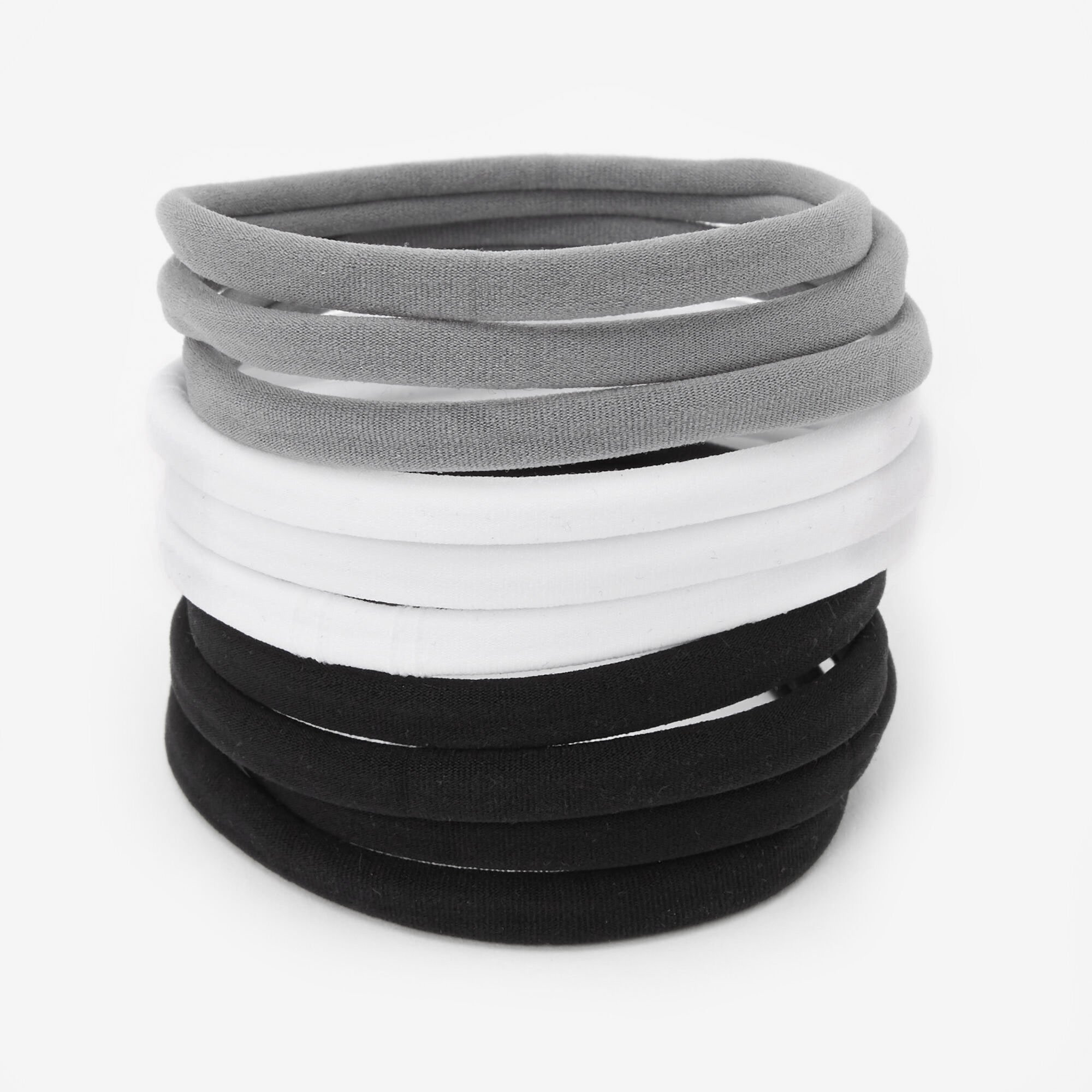 View Claires Black Gray Rolled Hair Ties 10 Pack White information