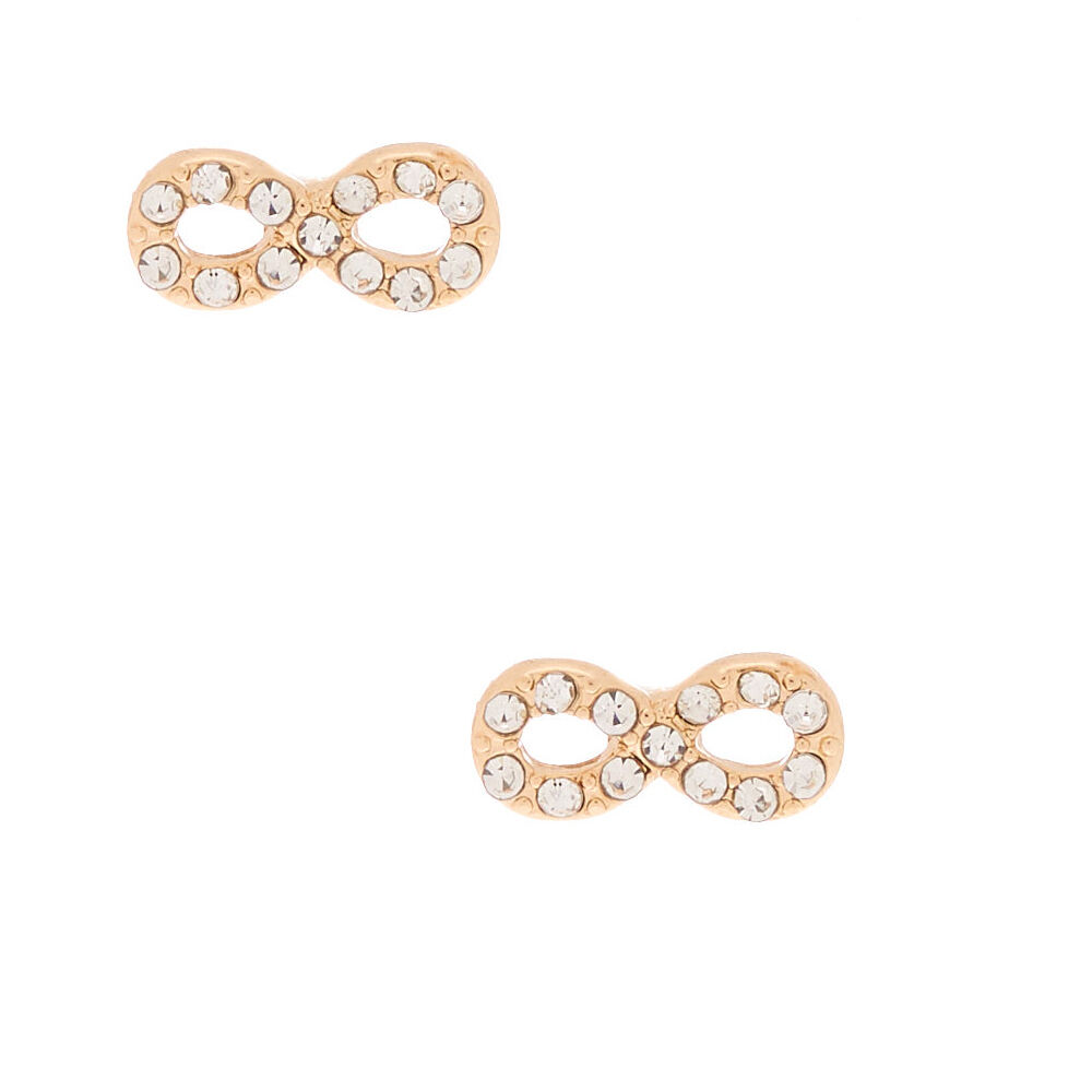 Gold Crystal Infinity Stud Earrings,