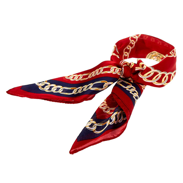 Claire's Bandeau bandana noué à imprimé chaîne - Bordeaux