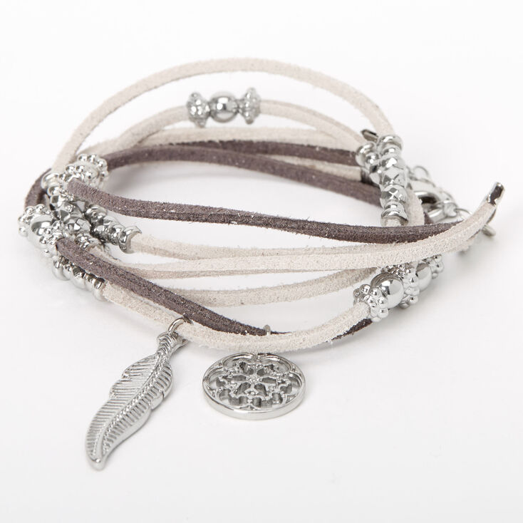 Feather Charm Wrap Bracelet - Grey,
