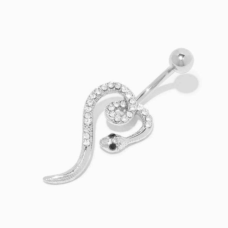 Silver-tone Curled Crystal Snake 14G Belly Bar,