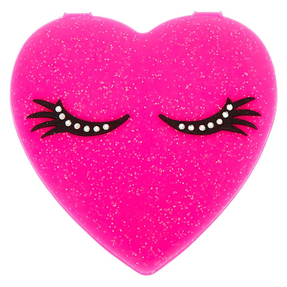 Miroir de poche en forme de cœur en silicone - Rose,