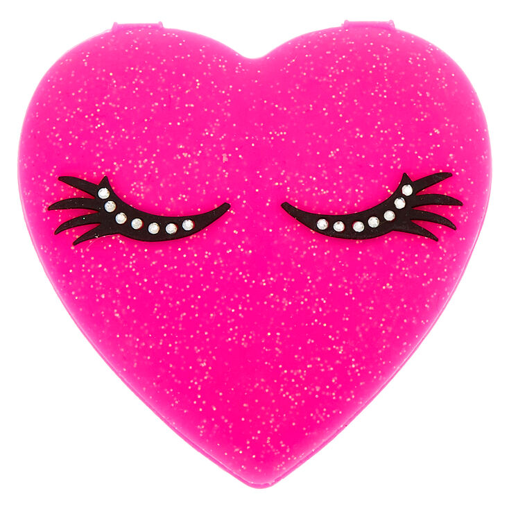 Miroir de poche en forme de c&oelig;ur en silicone - Rose,