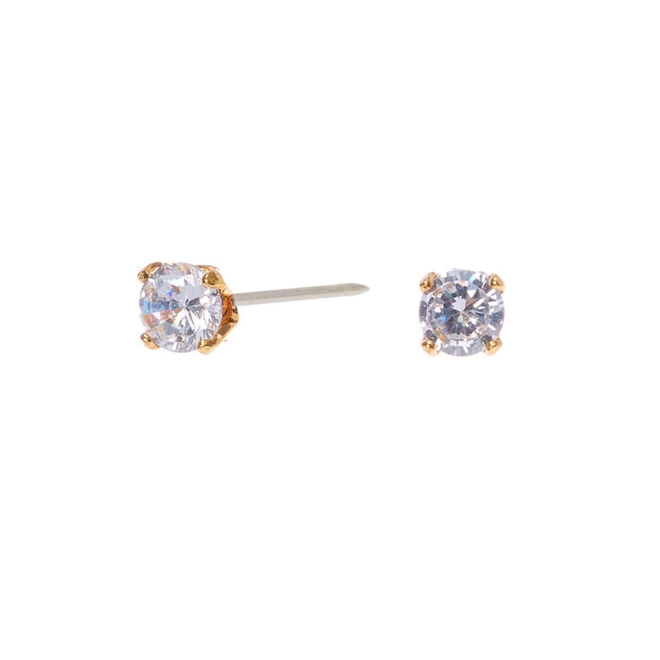 18kt Gold Plated Cubic Zirconia 3MM Round Stud Earrings,