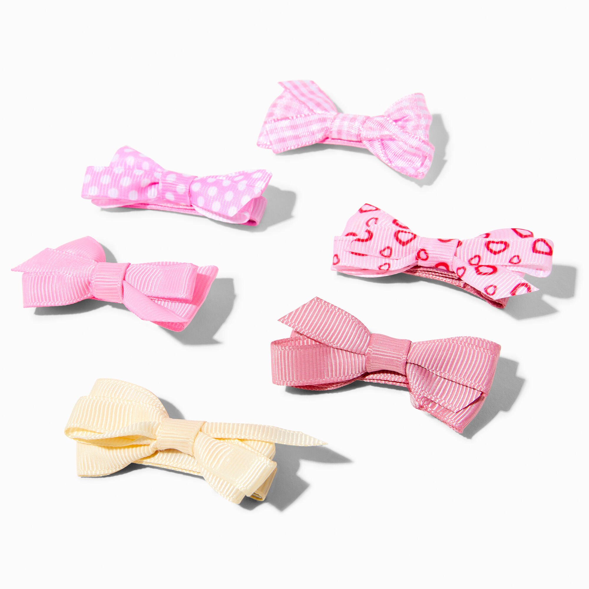 View Claires Club Heart Hair Bow Clips 6 Pack Pink information