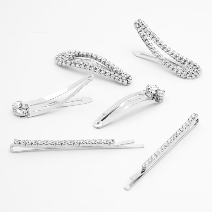 Silver Embellished Hair Pins &amp; Snap Hair Clips - 6 Pack,
