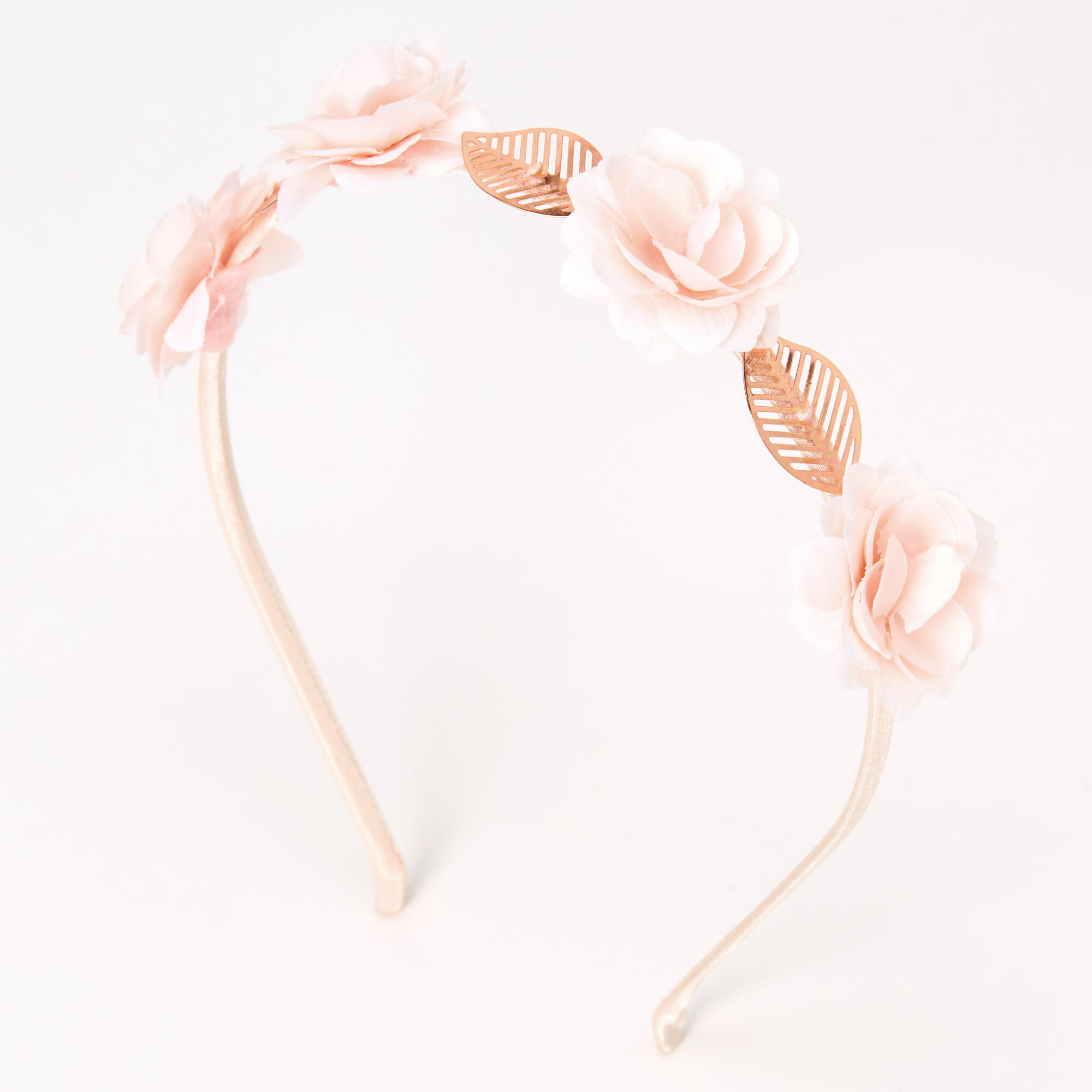 View Claires Rose Gold Flower Leaf Headband Blush Pink information