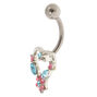 Piercing de nombril c&oelig;ur couleur argent&eacute;e et rose,