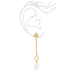 Gold 3&quot; Pearl Chain Drop Earrings,