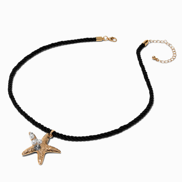 Gold-tone Starfish Rope Pendant Necklace ,