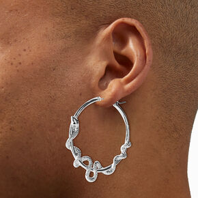 Silver-tone Snake Large Hoop Earrings,