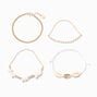 Gold-tone &amp; White Cowrie Seashell Bracelet Set - 4 Pack,