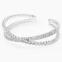 Silver Bezel Rhinestone Criss Cross Cuff Bracelet,