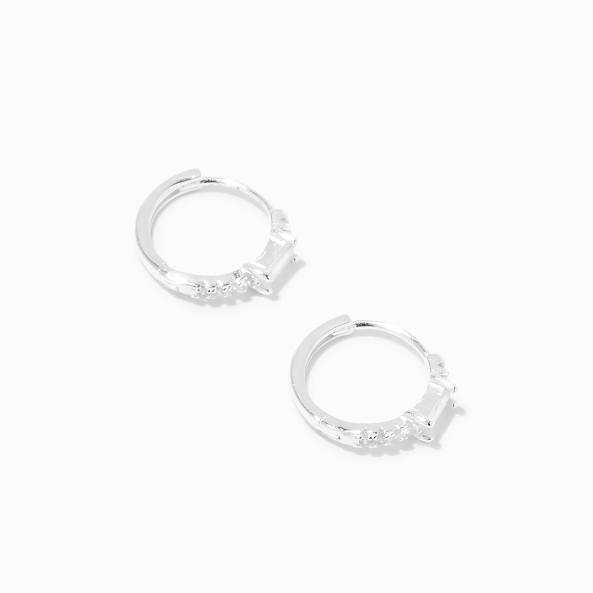 View C Luxe By Claires Cubic Zirconia 10MM Baguette Huggie Hoop Earrings Silver information