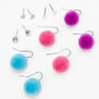 Fuzzy Pom Pom Drop and Stud Earrings Set - 6 Pack,