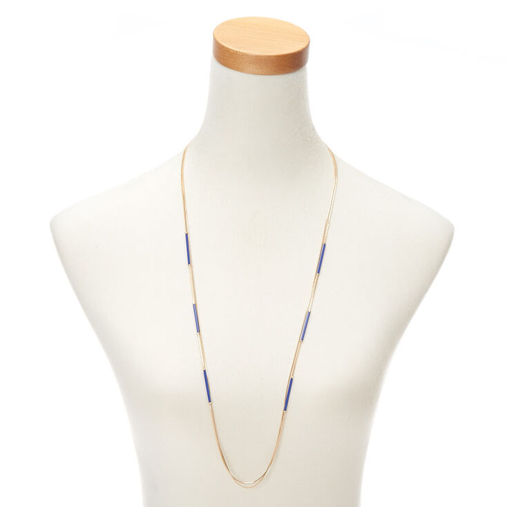 Gold Navy Blue Bar Multi Strand Necklace,