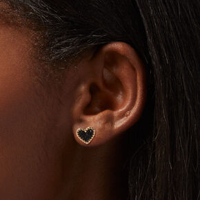 Black Druzy Gold-tone Heart Stud Earrings,