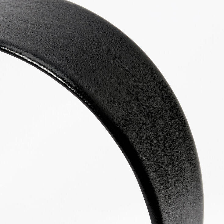 Black Faux Leather Wide Headband,